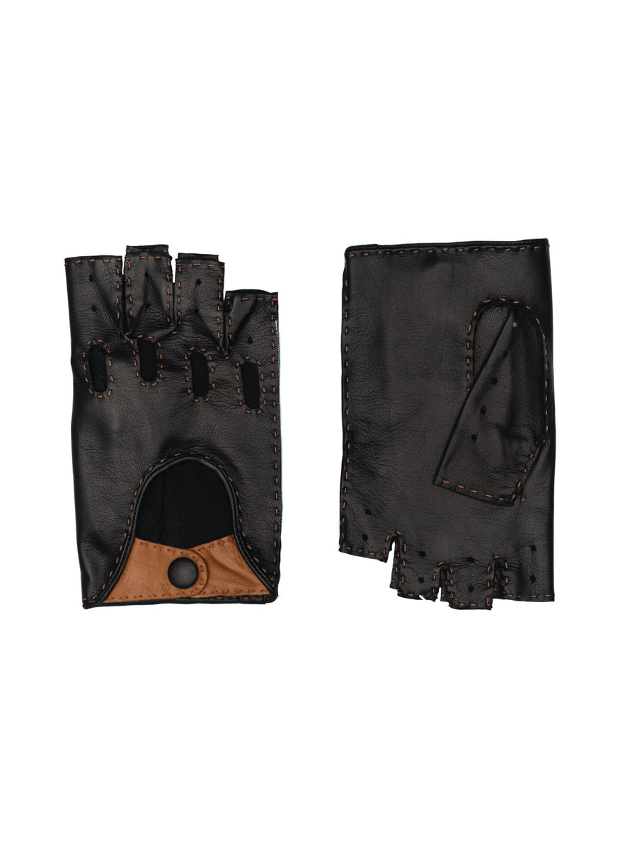 Rome Men's Black & Brown Leather Driving Gloves Handmade Leather Gloves