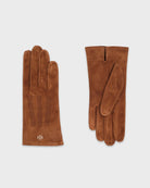 A pair of brown, unlined, suede premium Hamerli handmade leather glove.